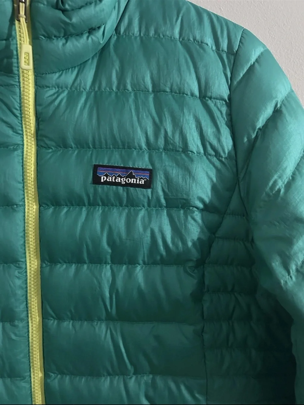 Patagonia Women’s Medium Goose Down Full Zip Puffer Sweater Jacket Emerald Green - Picture 4 of 12